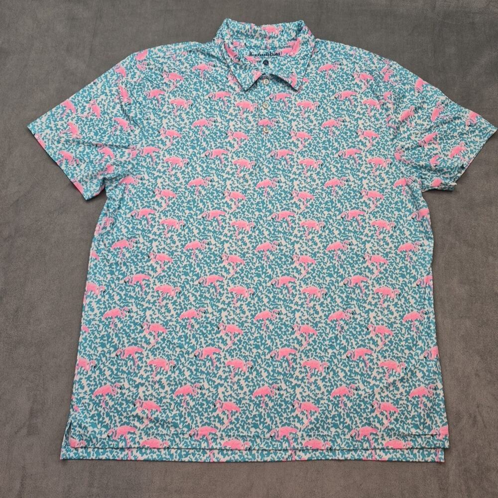 Chubbies Performance Polo Shirt Men's XL Short Sleeve Blue Water Pink Flamingo